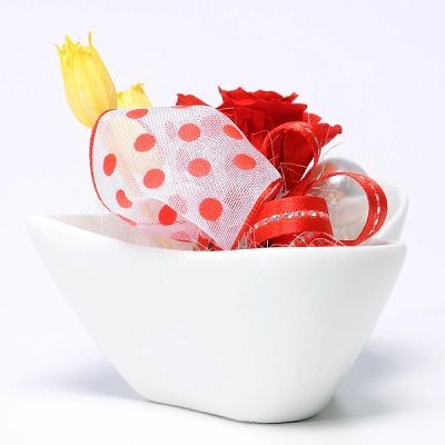 プリザーブドフラワー 花器アレンジ レッド「プチハート」