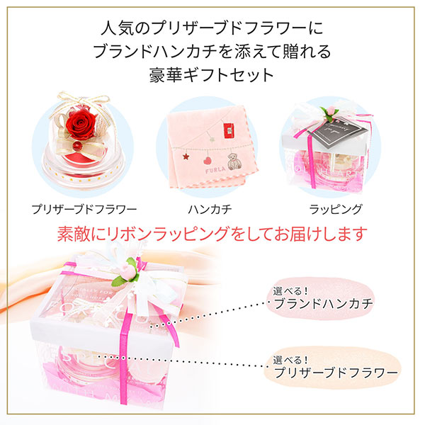 ハンカチ&プリザーブドフラワーセット メッセージカードとラッピング付