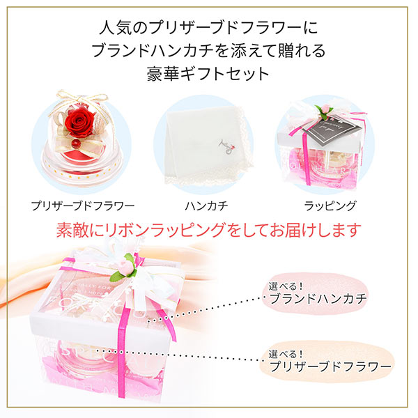 イニシャル&ハンカチ プリザーブドフラワーセット