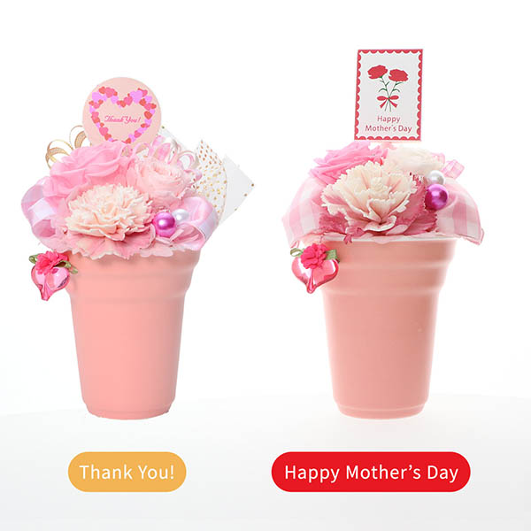 母の日プリザーブドフラワー ギフト ピンク バラ カーネーション (ケース付)