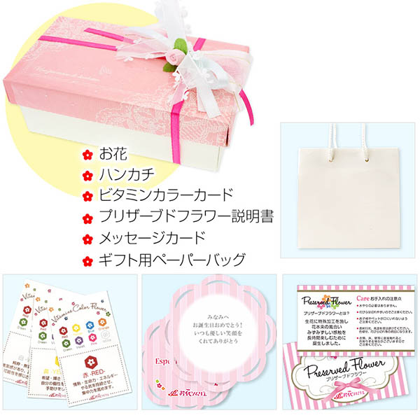 誕生日 イニシャルハンカチ&プリザーブドフラワーセット(ラッピング付き)