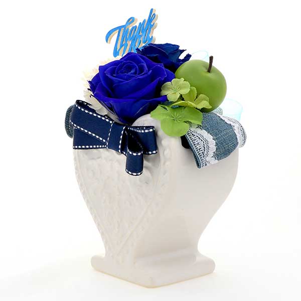 プリザーブドフラワー サンキューピック付 ブルー ケース入