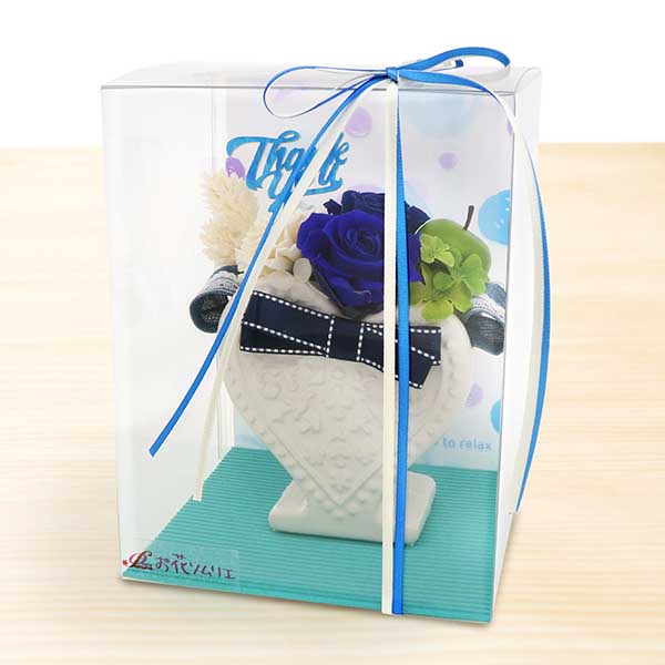 プリザーブドフラワー サンキューピック付 ブルー ケース入