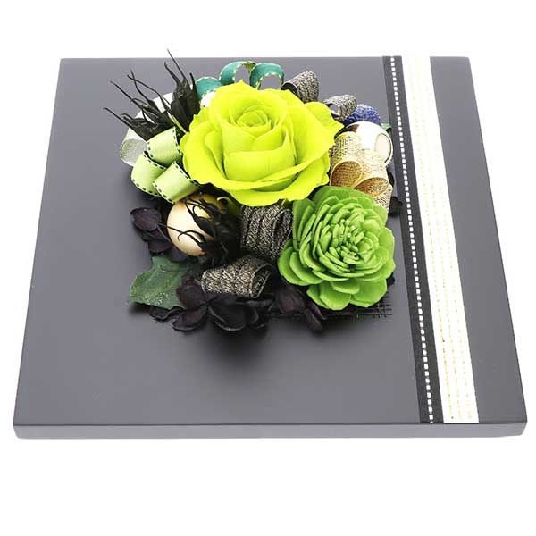 お祝い プリザーブドフラワー フレーム ブラック×グリーン 「エレガント」