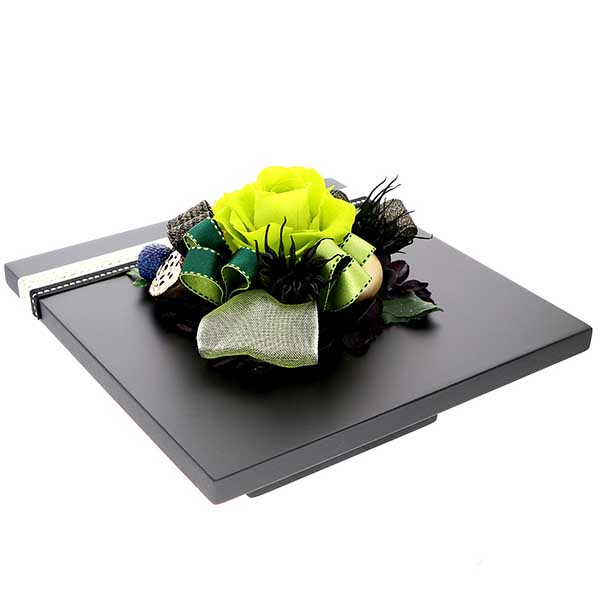 お祝い プリザーブドフラワー フレーム ブラック×グリーン 「エレガント」