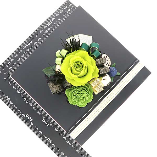 お祝い プリザーブドフラワー フレーム ブラック×グリーン 「エレガント」