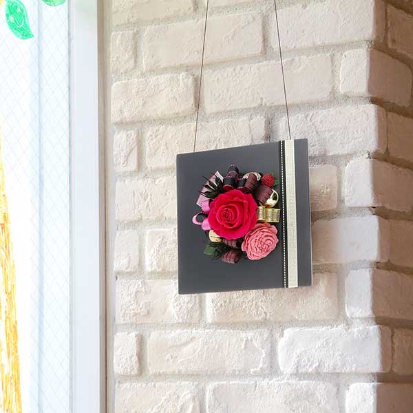 お祝い プリザーブドフラワー フレーム ブラック×ピンク 「エレガント」