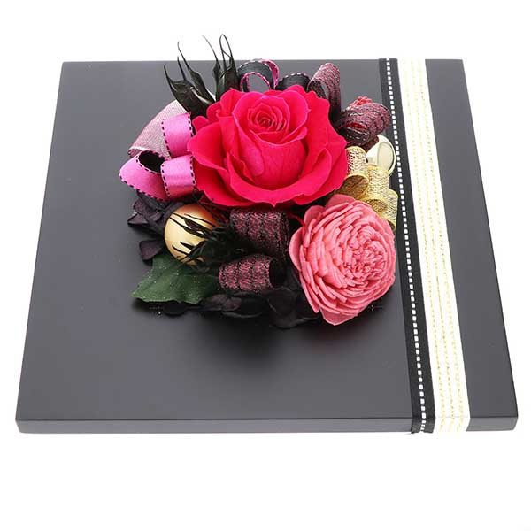 お祝い プリザーブドフラワー フレーム ブラック×ピンク 「エレガント」