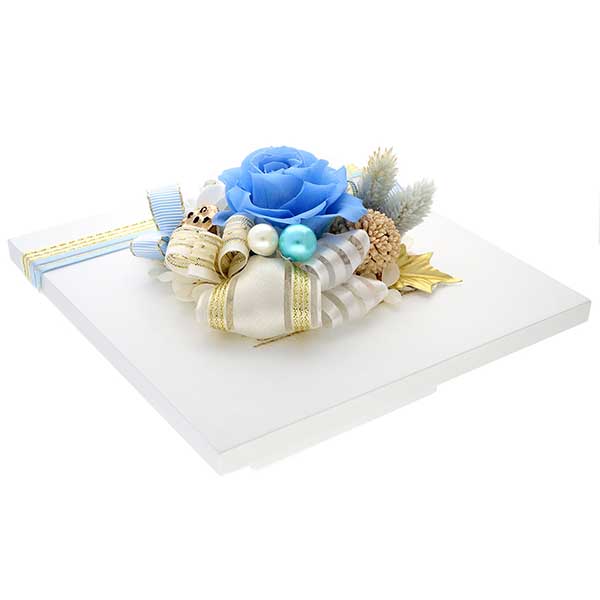 お祝い プリザーブドフラワー フレーム ホワイト×ブルー 「エレガント」