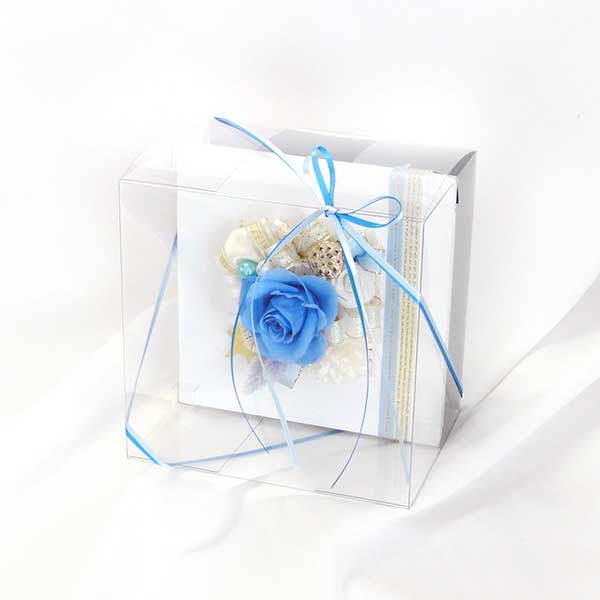 お祝い プリザーブドフラワー フレーム ホワイト×ブルー 「エレガント」