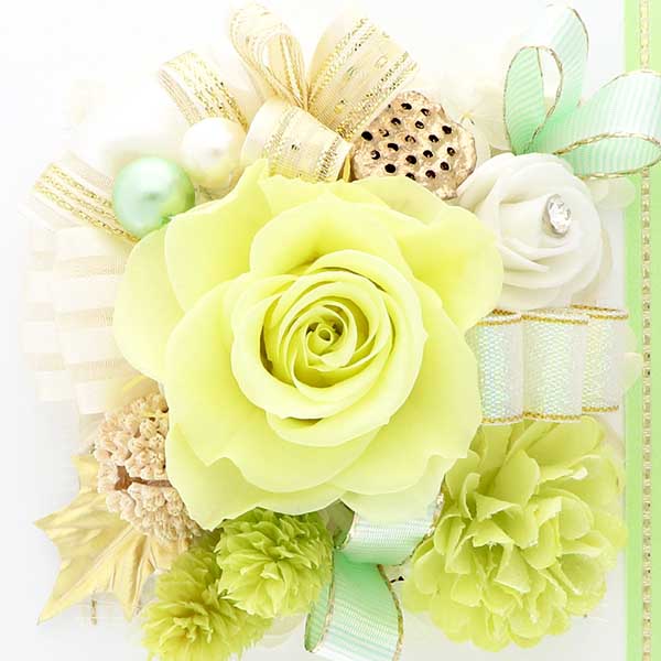 お祝い プリザーブドフラワー フレーム ホワイト×グリーン 「エレガント」