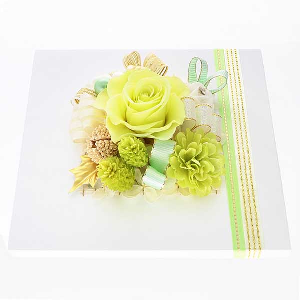 お祝い プリザーブドフラワー フレーム ホワイト×グリーン 「エレガント」