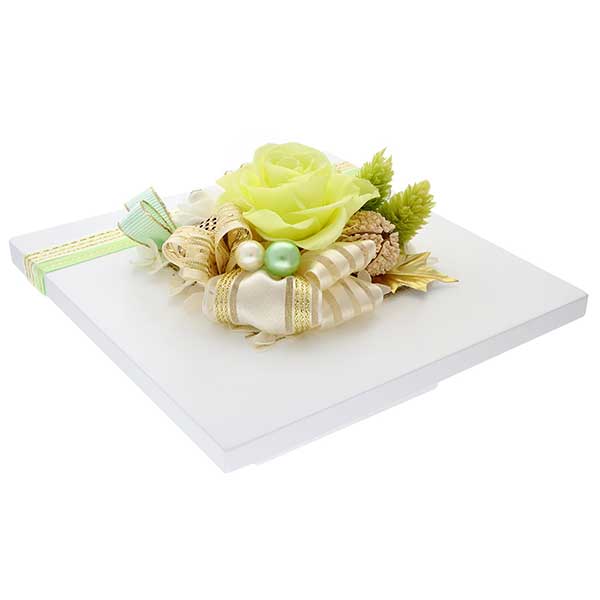 お祝い プリザーブドフラワー フレーム ホワイト×グリーン 「エレガント」