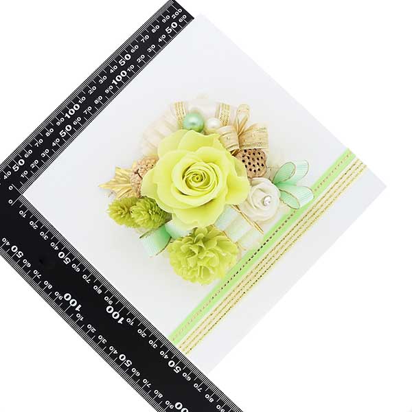 お祝い プリザーブドフラワー フレーム ホワイト×グリーン 「エレガント」