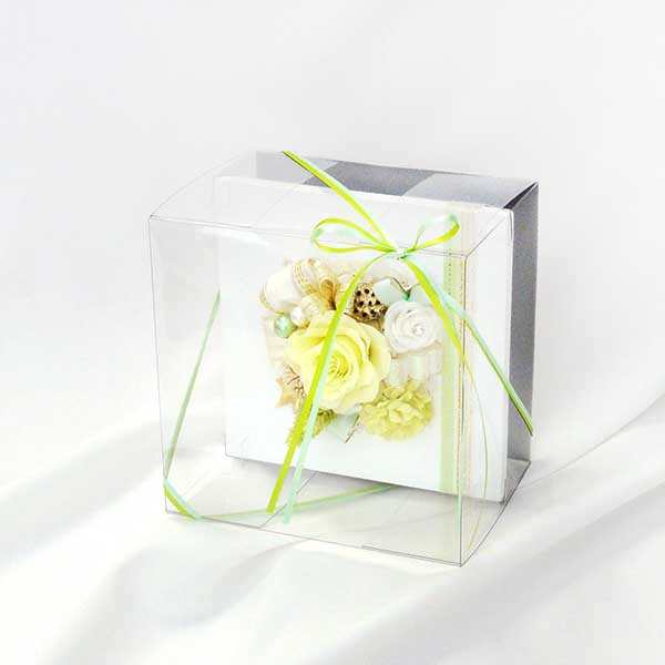 お祝い プリザーブドフラワー フレーム ホワイト×グリーン 「エレガント」