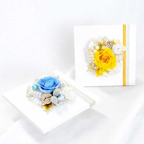 お祝い プリザーブドフラワー フレーム ホワイト×パープル 「エレガント」