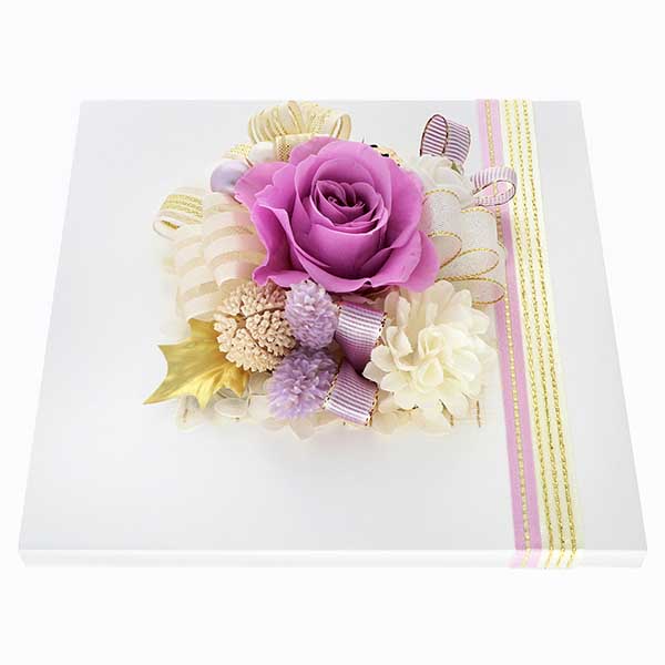 お祝い プリザーブドフラワー フレーム ホワイト×パープル 「エレガント」