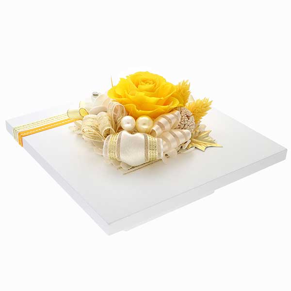 お祝い プリザーブドフラワー フレーム ホワイト×イエロー 「エレガント」