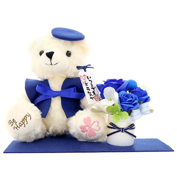 クリスマス 長寿お祝い ソープフラワー くま 青色