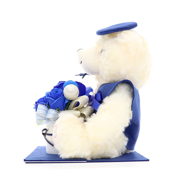 クリスマス 長寿お祝い ソープフラワー くま 青色