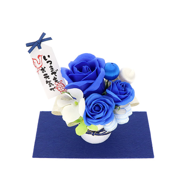 クリスマス 長寿お祝い ソープフラワー くま 青色