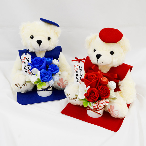 クリスマス 60歳 【還暦】 誕生日 定年退職 長寿お祝い ソープフラワー くま 赤色