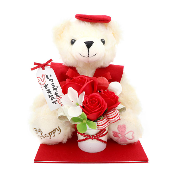 クリスマス 60歳 【還暦】 誕生日 定年退職 長寿お祝い ソープフラワー くま 赤色