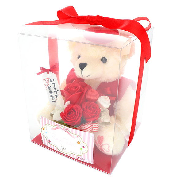 クリスマス 60歳 【還暦】 誕生日 定年退職 長寿お祝い ソープフラワー くま 赤色