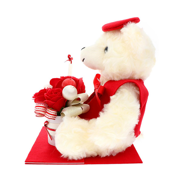 クリスマス 60歳 【還暦】 誕生日 定年退職 長寿お祝い ソープフラワー くま 赤色