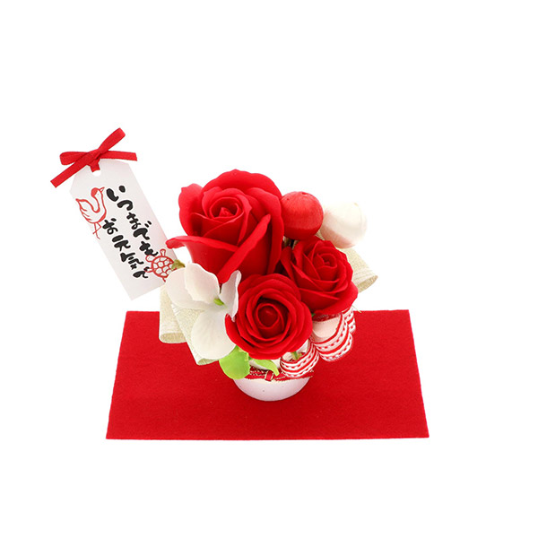 クリスマス 60歳 【還暦】 誕生日 定年退職 長寿お祝い ソープフラワー くま 赤色