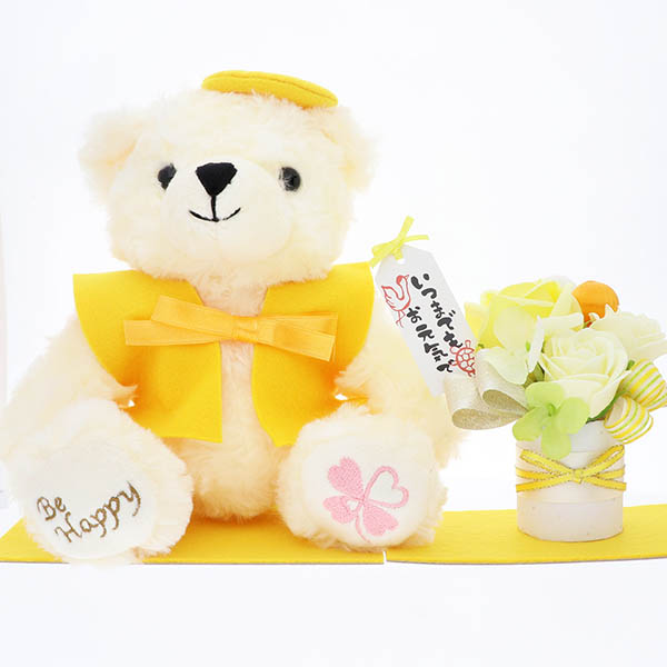 【傘寿】 80歳  【米寿 】 88歳 長寿 お祝い ソープフラワー くま 黄色