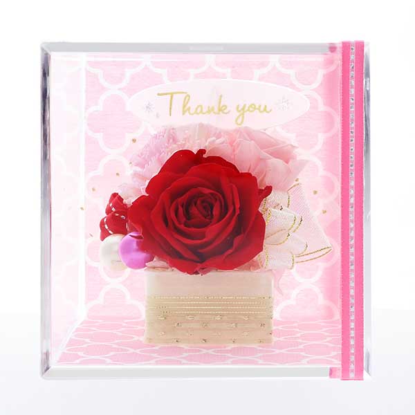 誕生日  ”Thank You”ピック付 プリザーブドフラワー レッド