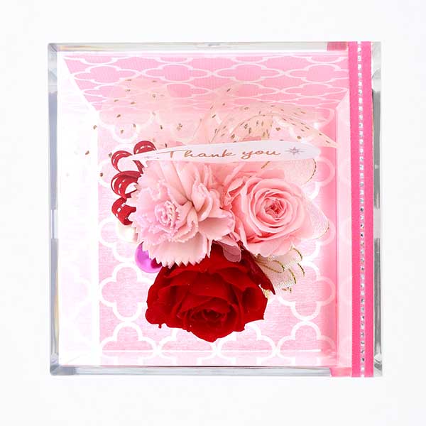 誕生日  ”Thank You”ピック付 プリザーブドフラワー レッド