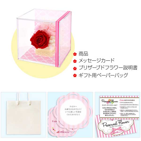 誕生日  ”Thank You”ピック付 プリザーブドフラワー レッド