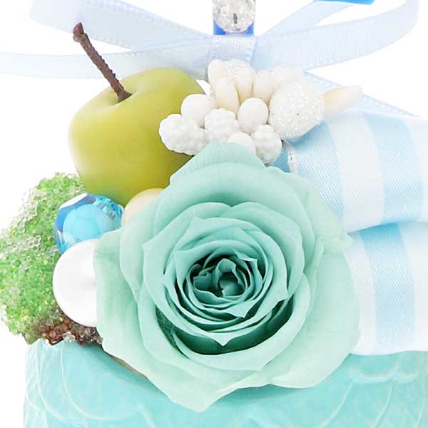 誕生日 プリザーブドフラワー 水色 ひつじ ピック付 ケース入