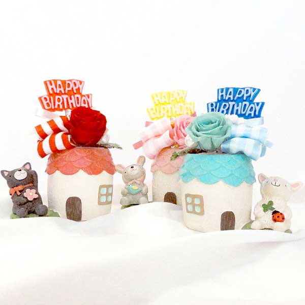 誕生日 プリザーブドフラワー 水色 ひつじ ピック付 ケース入