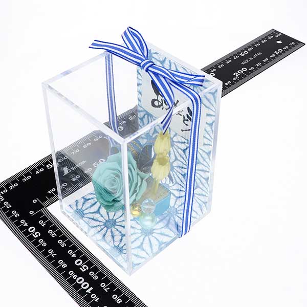 お祝い プリザーブドフラワー 水色 選べるメッセージ