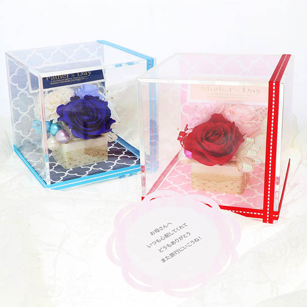 母の日 プリザーブドフラワー キューブ (メッセージカード付)