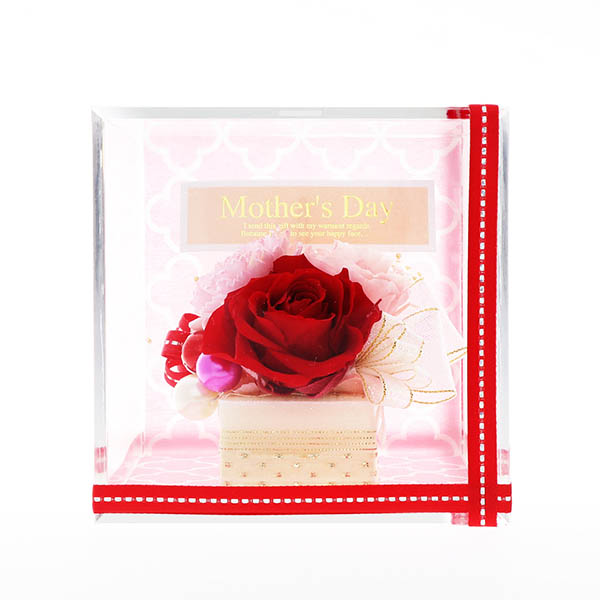 母の日 プリザーブドフラワー キューブ (メッセージカード付)