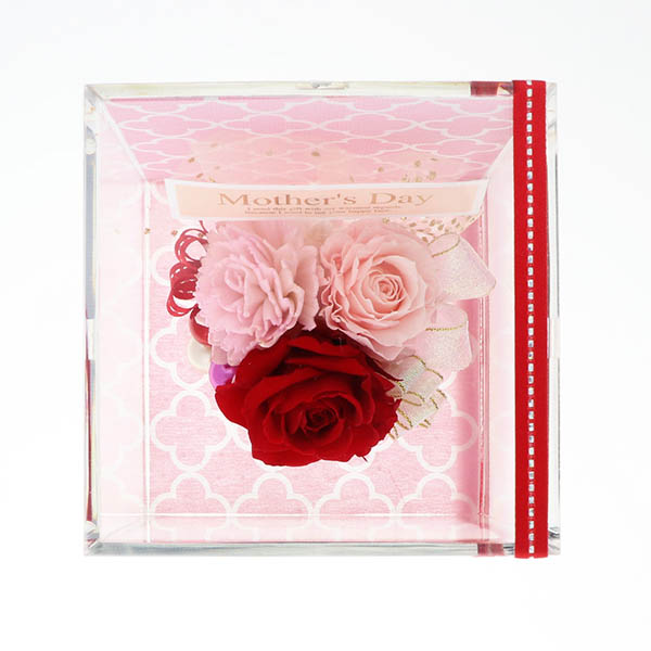 母の日 プリザーブドフラワー キューブ (メッセージカード付)