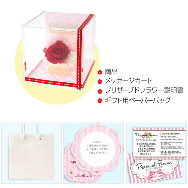 母の日 プリザーブドフラワー キューブ (メッセージカード付)
