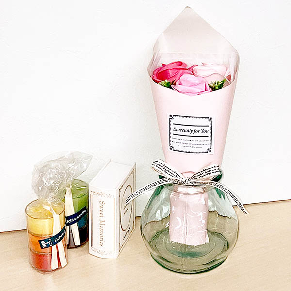 花束&メッセージネックレス(MERRY)セット  ソープフラワー 色が選べる(4色)