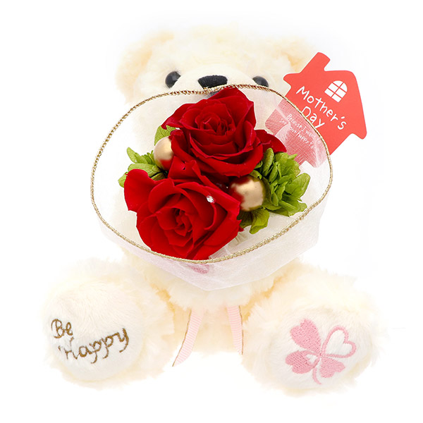 母の日 プリザーブドフラワーテディ  レッド