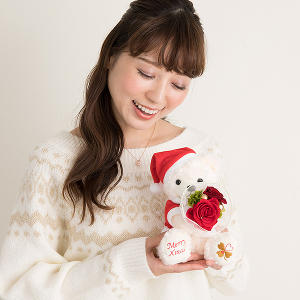 クリスマス プリザーブドフラワー&サンタのハッピーテディベア
