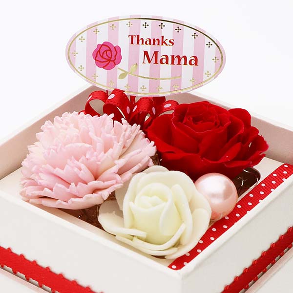 母の日 シルバーネックレス フラワーボックス セット 「Thanks Mama」ピック付