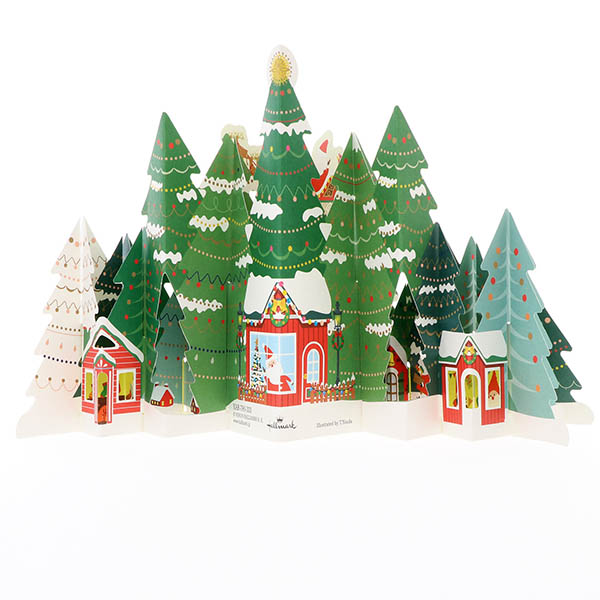 メッセージカード　クリスマス(サンタと森)