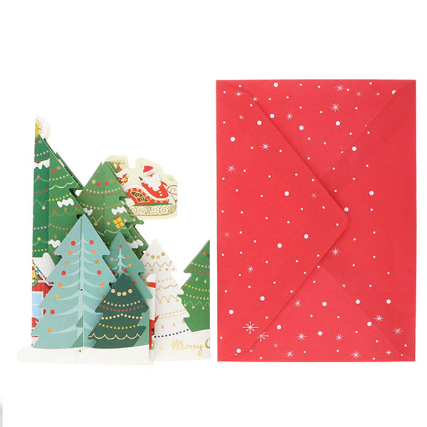 メッセージカード　クリスマス(サンタと森)