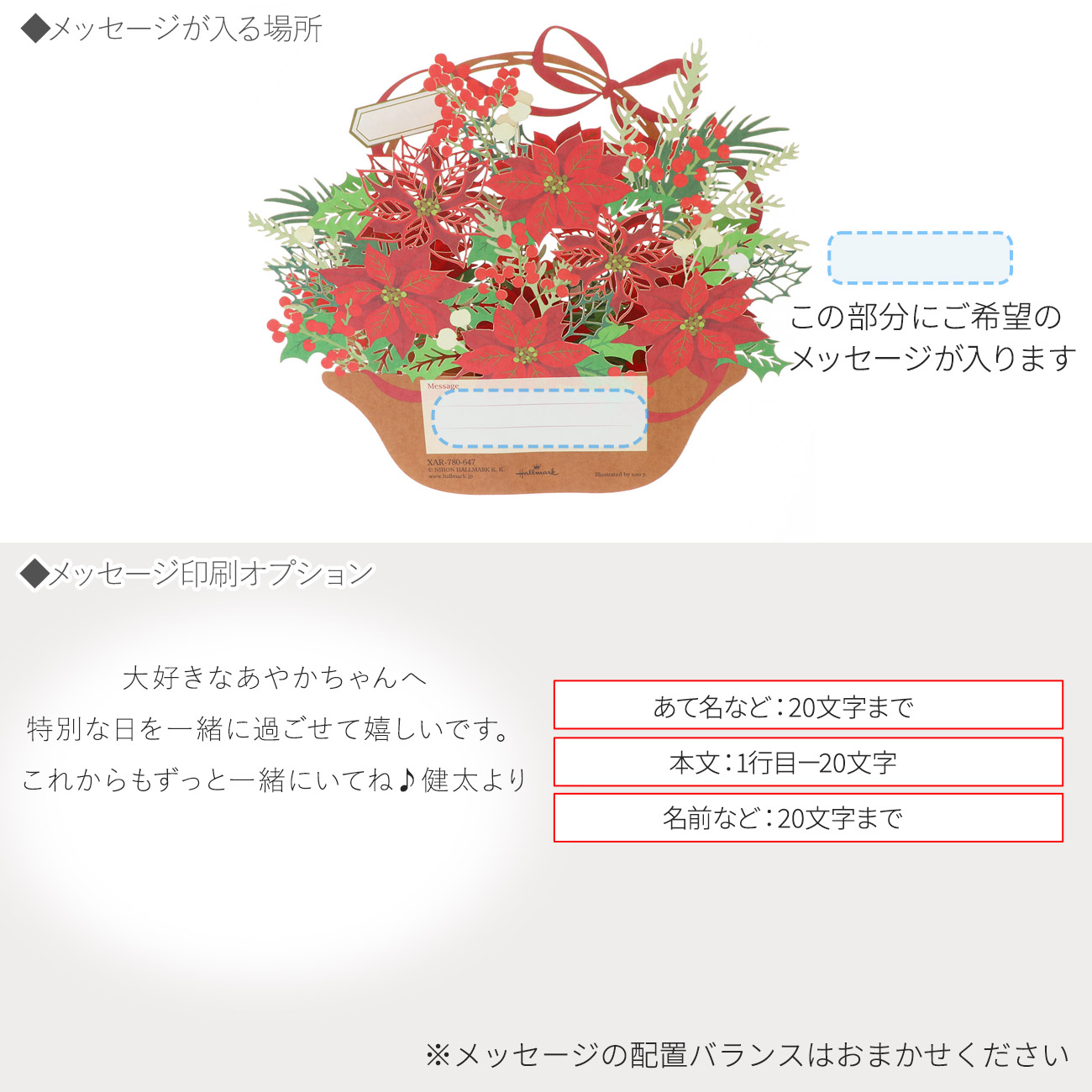 メッセージカード　クリスマス(クリスマス花かご)